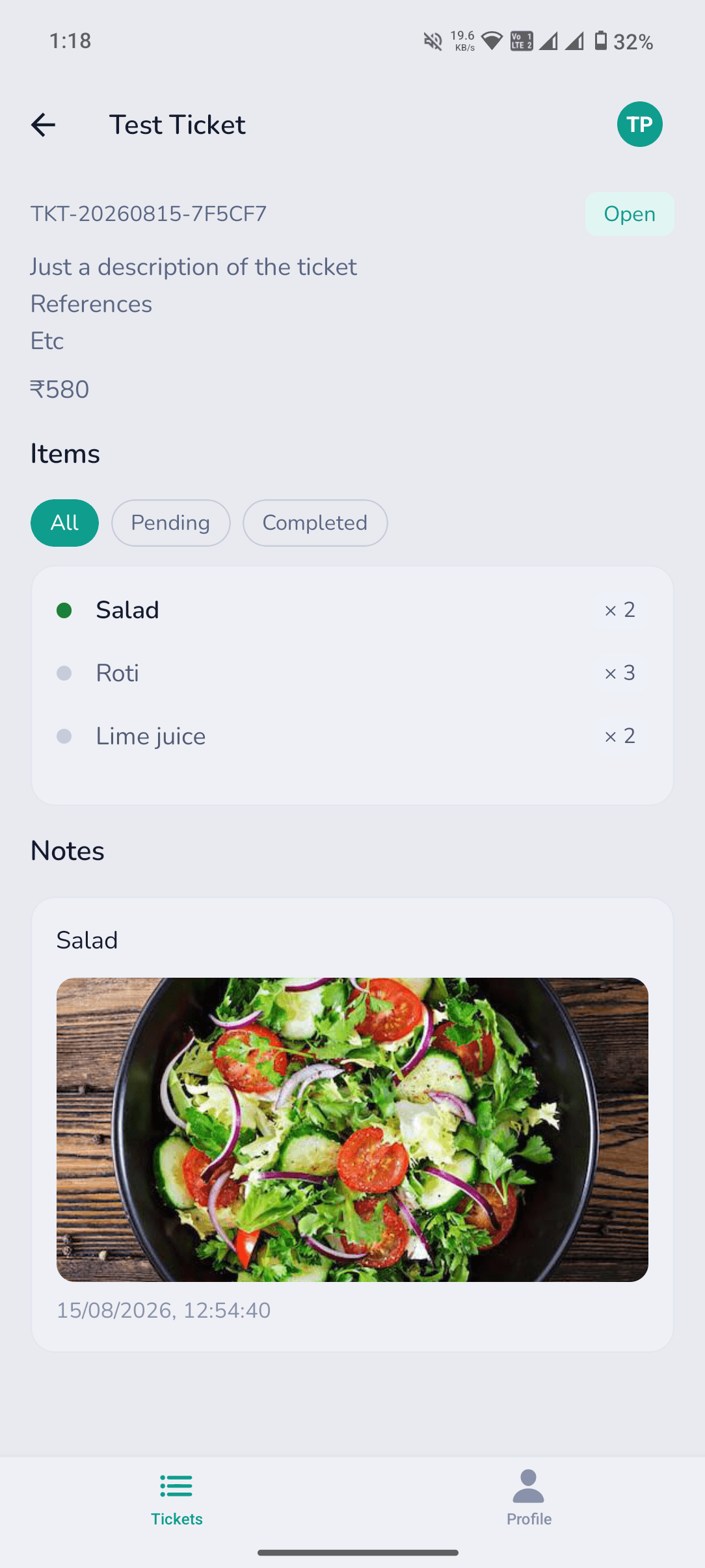 Taskpot customer app showing live ticket progress